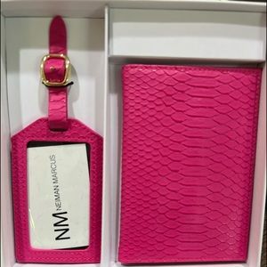 Newman Marcus Passport Case and luggage tag. Fuchsia.